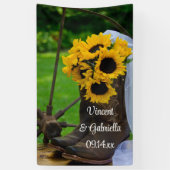 Rustige zonnebloemen en Cowboy Boots country Weddi Spandoek (Verticaal)