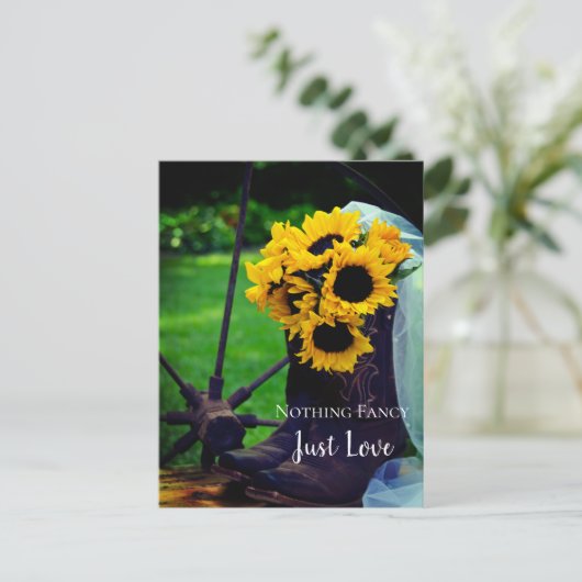 Rustige zonnebloemen en Cowboy Boots sparen de dat Aankondigingskaart (Staand voorkant)