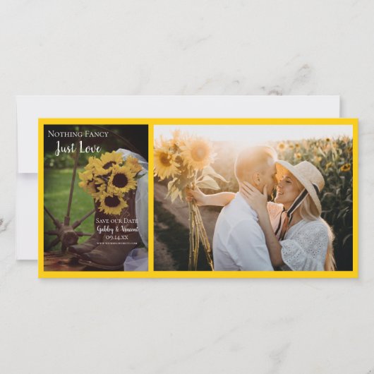 Rustige zonnebloemen en laarzen bruiloft sparen de save the date (Voorkant)