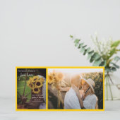 Rustige zonnebloemen en laarzen bruiloft sparen de save the date (Staand voorkant)