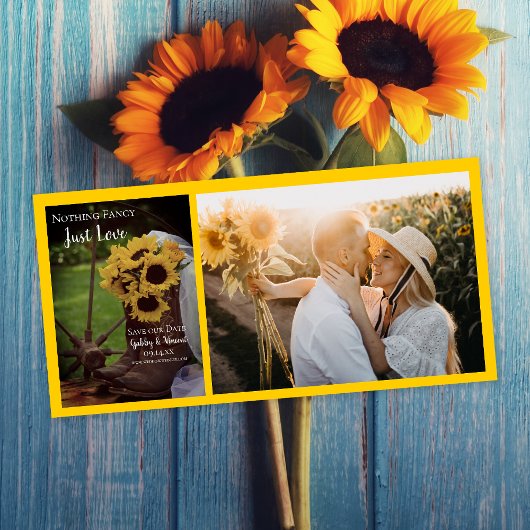 Rustige zonnebloemen en laarzen bruiloft sparen de save the date