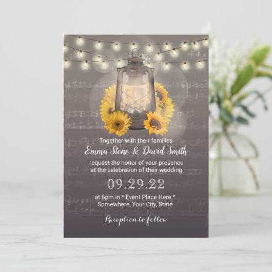 Rustige zonnebloemen en  muziek in het Lantaarn Kaart (Staand voorkant)