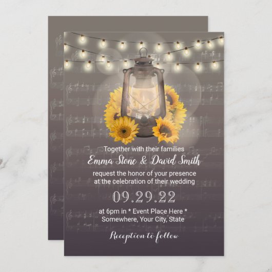 Rustige zonnebloemen en  muziek in het Lantaarn Kaart (Voorkant / Achterkant)