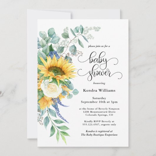 Rustige zonnebloemen en Rozen Baby shower Kaart (Voorkant)