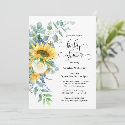 Rustige zonnebloemen en Rozen Baby shower Kaart (Staand voorkant)