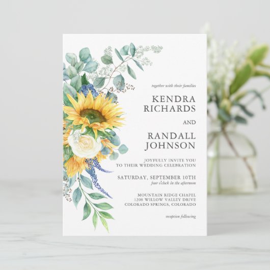 Rustige zonnebloemen en Rozen Kaart (Staand voorkant)