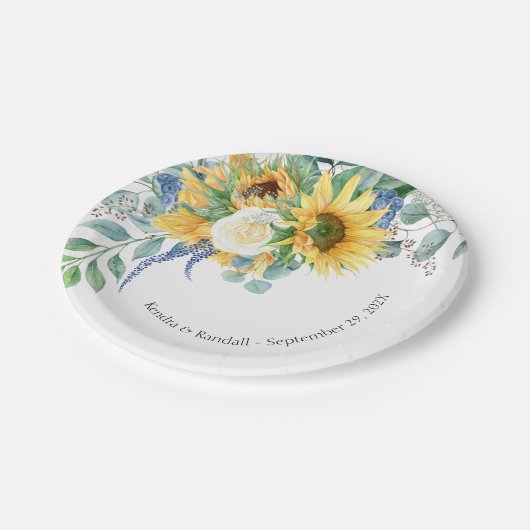 Rustige zonnebloemen en Rozen Papieren Bordje (Gekanteld)