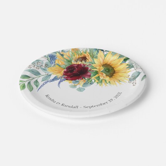 Rustige zonnebloemen en Rozen Papieren Bordje (Gekanteld)