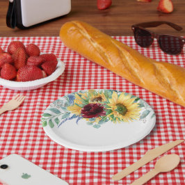 Rustige zonnebloemen en Rozen Waterverf Floral Papieren Bordje