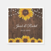 Rustige zonnebloemen en strijklichten op houtwuwen servet (Voorkant)