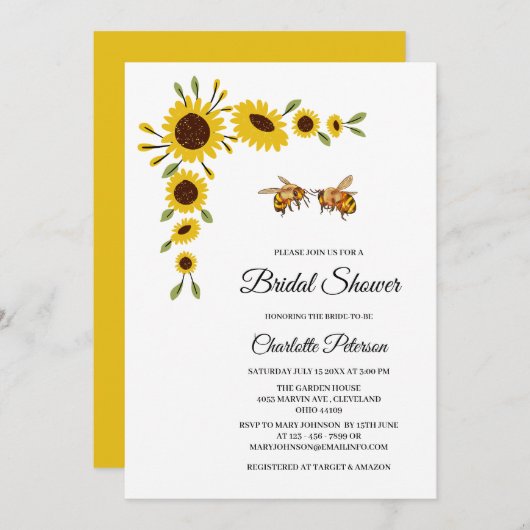 Rustige zonnebloemen en Vrijgezellenfeest van bije Kaart (Voorkant / Achterkant)