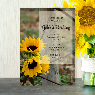 Rustige Zonnebloemen en Wagon Birthday Party Kaart