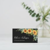 Rustige zonnebloemen Eucalyptus Black QR-code Visitekaartje (Staand voorkant)