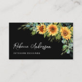 Rustige zonnebloemen Eucalyptus Black QR-code Visitekaartje (Voorkant)