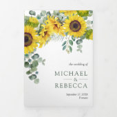 Rustige zonnebloemen Eucalyptus Foto Collage Wedde Drieluik Uitnodiging (Cover)