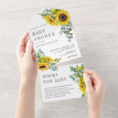 Rustige zonnebloemen Eucalyptus Leaves Baby shower All In One Uitnodiging (Afscheurbaar)