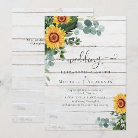 Rustige zonnebloemen Eucalyptus Leaves Wedding (Voorkant / Achterkant)