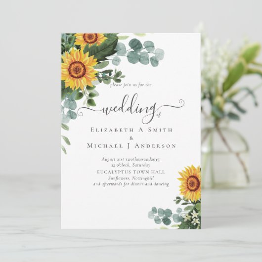 Rustige zonnebloemen Eucalyptus Leaves Wedding (Staand voorkant)