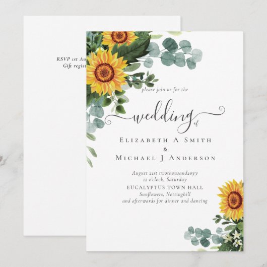 Rustige zonnebloemen Eucalyptus Leaves Wedding (Voorkant / Achterkant)