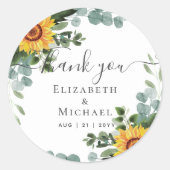 Rustige zonnebloemen Eucalyptus Leaves Wedding Ronde Sticker (Voorkant)