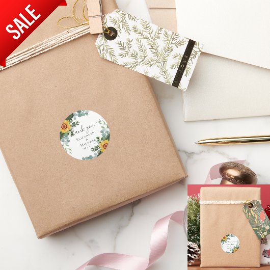 Rustige zonnebloemen Eucalyptus Leaves Wedding Ronde Sticker