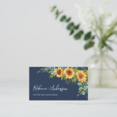 Rustige zonnebloemen Eucalyptus Navy Blue QR Code Visitekaartje (Staand voorkant)