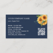 Rustige zonnebloemen Eucalyptus Navy Blue QR Code Visitekaartje (Achterkant)