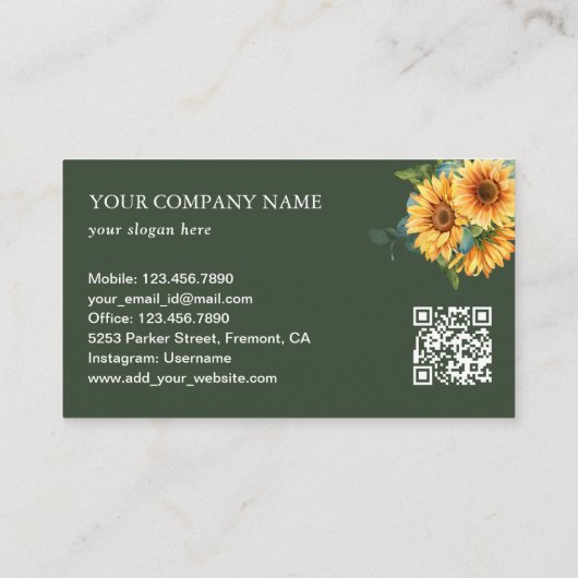Rustige zonnebloemen Eucalyptus QR-code Visitekaartje (Achterkant)
