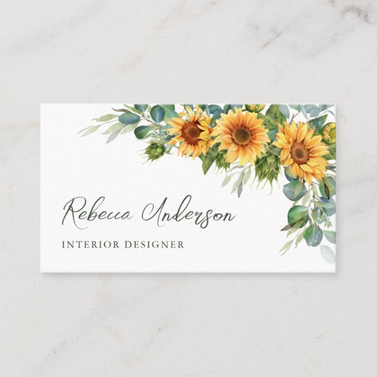 Rustige zonnebloemen Eucalyptus QR-code Visitekaartje (Voorkant)
