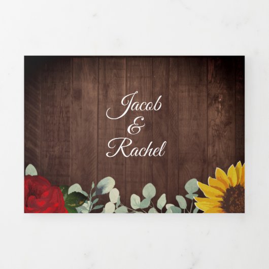 Rustige zonnebloemen Eucalyptus Rozen Foto bruilof Drieluik Uitnodiging (Cover)