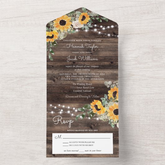 Rustige zonnebloemen Eucalyptus Weddenschap met RS All In One Uitnodiging (Binnen)