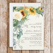 Rustige zonnebloemen Eucalyptus White Roses Weddin Kaart