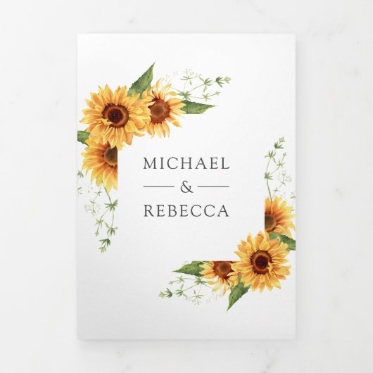Rustige zonnebloemen Foto van QR Code Weddenschap Drieluik Uitnodiging (Cover)