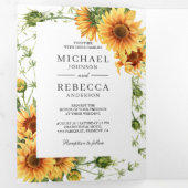 Rustige zonnebloemen Foto van QR Code Weddenschap Drieluik Uitnodiging (Binnenzijde eerst)