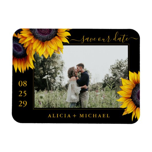 Rustige zonnebloemen fotobruiloft met uitzondering magneet (Horizontaal)