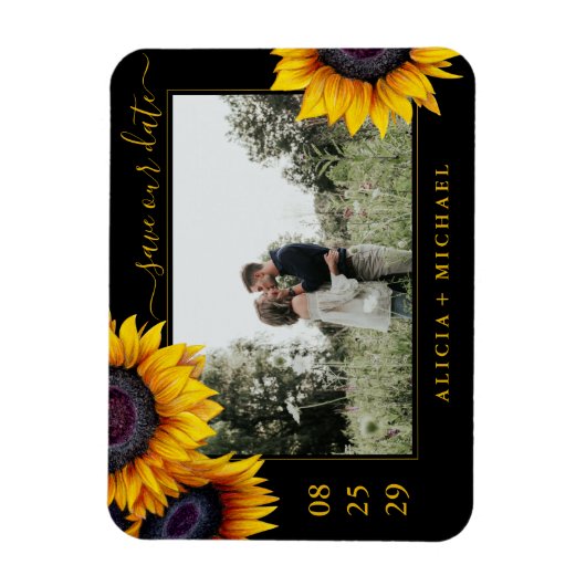 Rustige zonnebloemen fotobruiloft met uitzondering magneet (Verticaal)