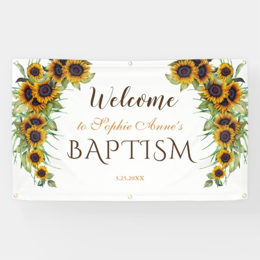 Rustige zonnebloemen Girl Baptism Welkomstteken Spandoek (Horizontaal)