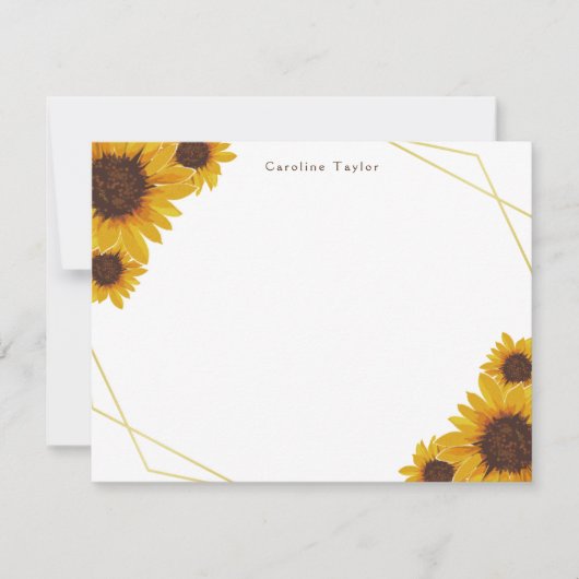 Rustige zonnebloemen Gold Geometric Wood Aangepast Notitiekaartje (Voorkant)
