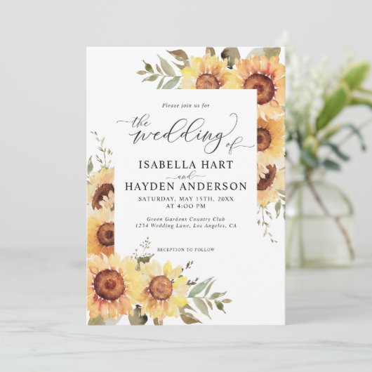 Rustige zonnebloemen Grieks huwelijk Kaart (Staand voorkant)