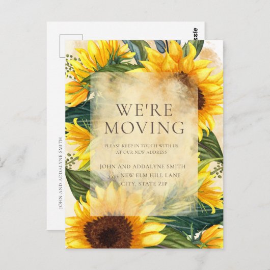 Rustige zonnebloemen Groene bladeren Adres wijzige Briefkaart (Voorkant / Achterkant)