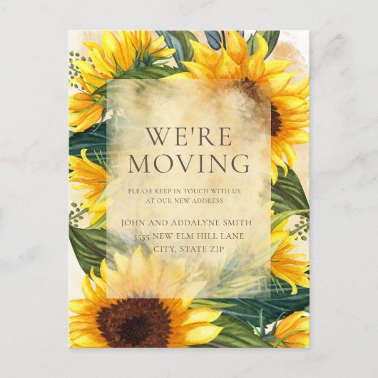 Rustige zonnebloemen Groene bladeren Adres wijzige Briefkaart (Voorkant)