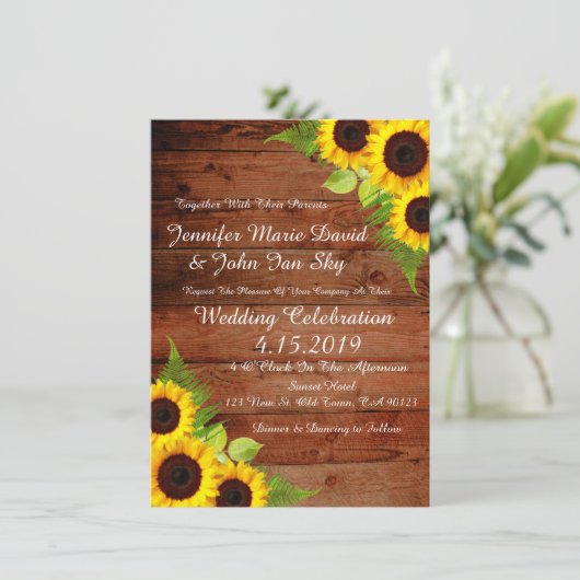 Rustige zonnebloemen Groene bruiloft Kaart (Staand voorkant)