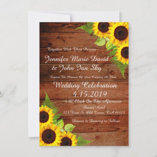 Rustige zonnebloemen Groene bruiloft Kaart (Voorkant)