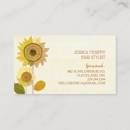 Rustige zonnebloemen Haarlijst Visitekaartje (Achterkant)
