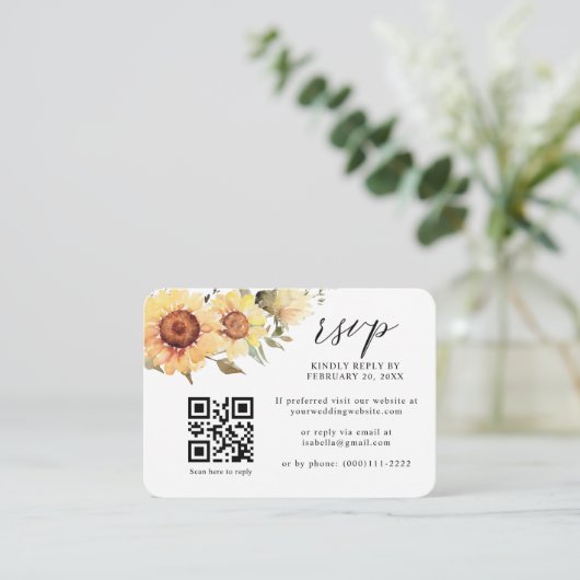 Rustige zonnebloemen Herfst Floral QR Code Weddens Informatiekaartje (Staand voorkant)