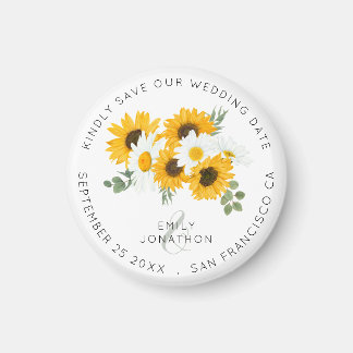 Rustige zonnebloemen houden de datum op magneet