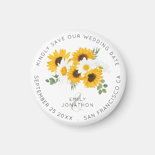 Rustige zonnebloemen houden de datum op magneet (Voorkant)
