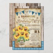 Rustige zonnebloemen Hout Gingham Check Birthday Kaart (Voorkant / Achterkant)