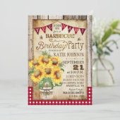 Rustige zonnebloemen Hout Gingham Check Birthday Kaart (Staand voorkant)