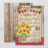 Rustige zonnebloemen Hout Gingham Check Birthday Kaart (Voorkant / Achterkant)